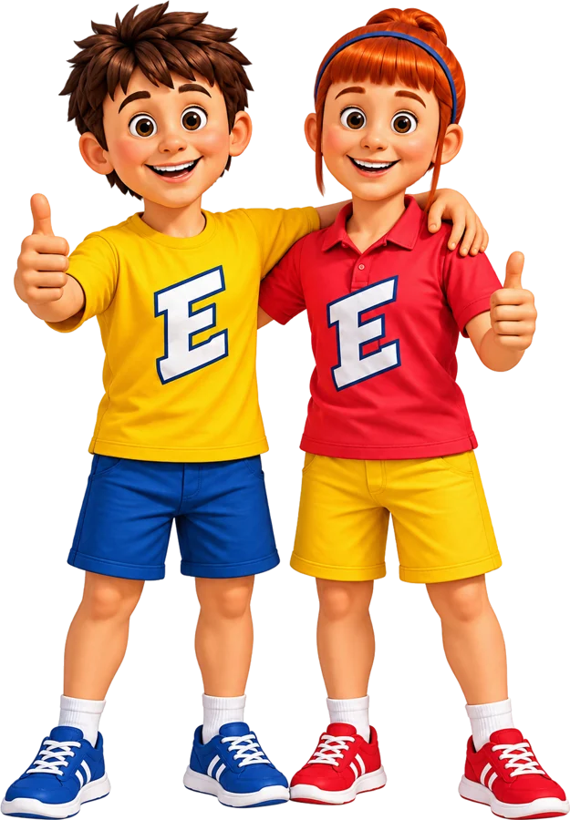 Die beiden Kindermaskottchen des ESSKA-ESMA-Präventionsprogramms